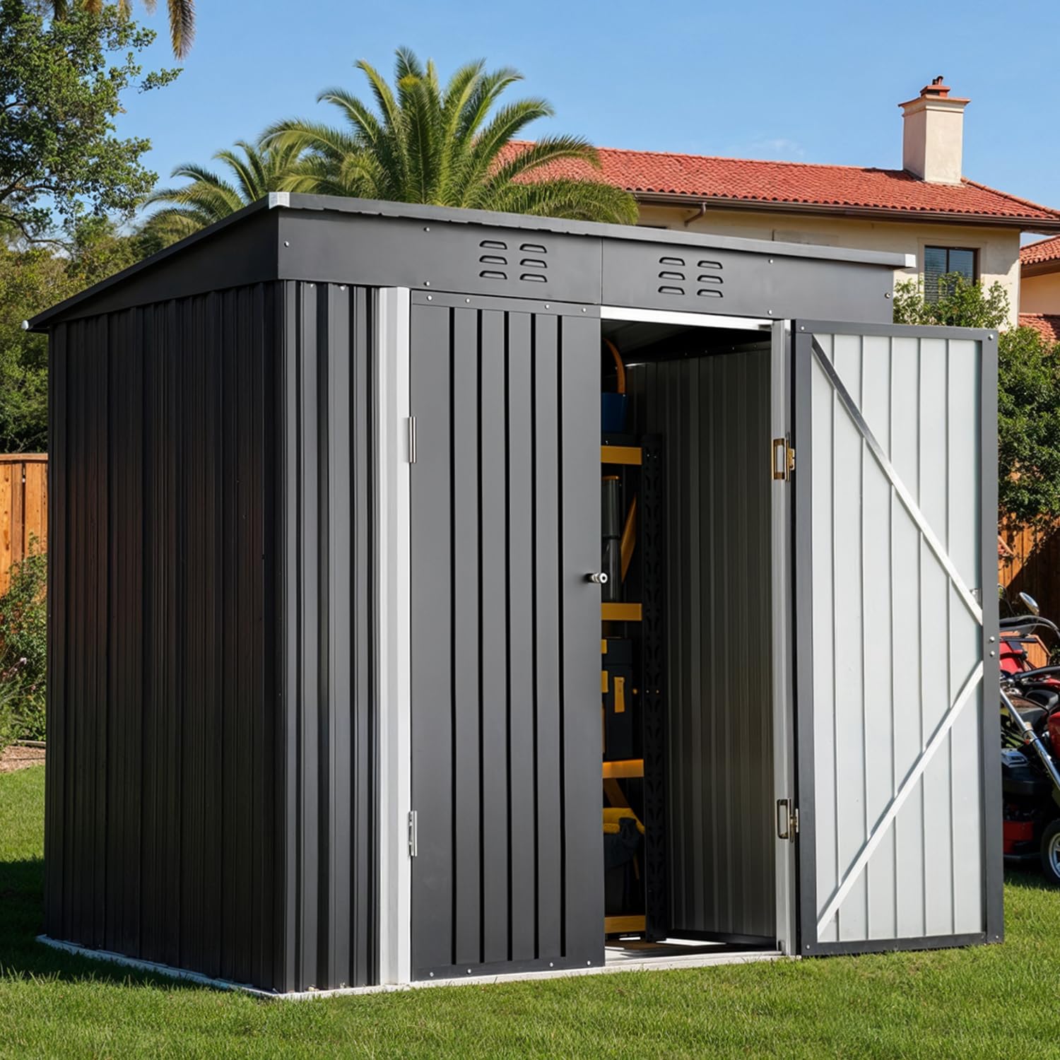 Gardening Tool - 6x4ft Metal Outdoor Storage Shed Double