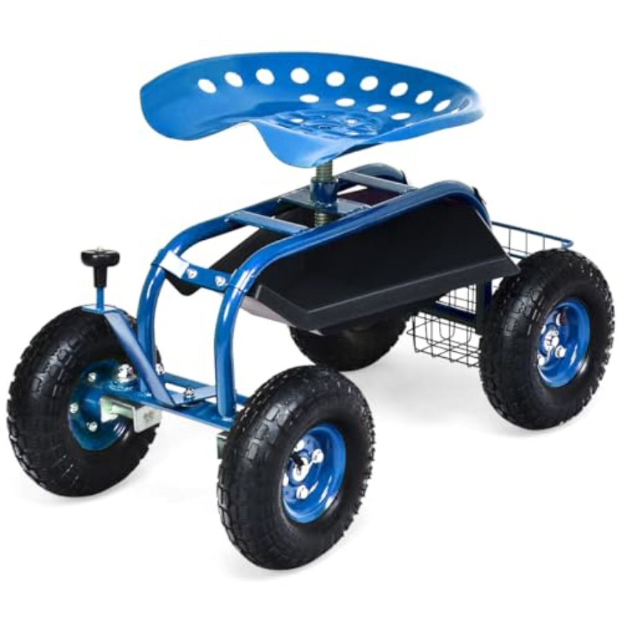 Gardening Tools And Uses - Garden Seat with Wheels: Steel Frame,