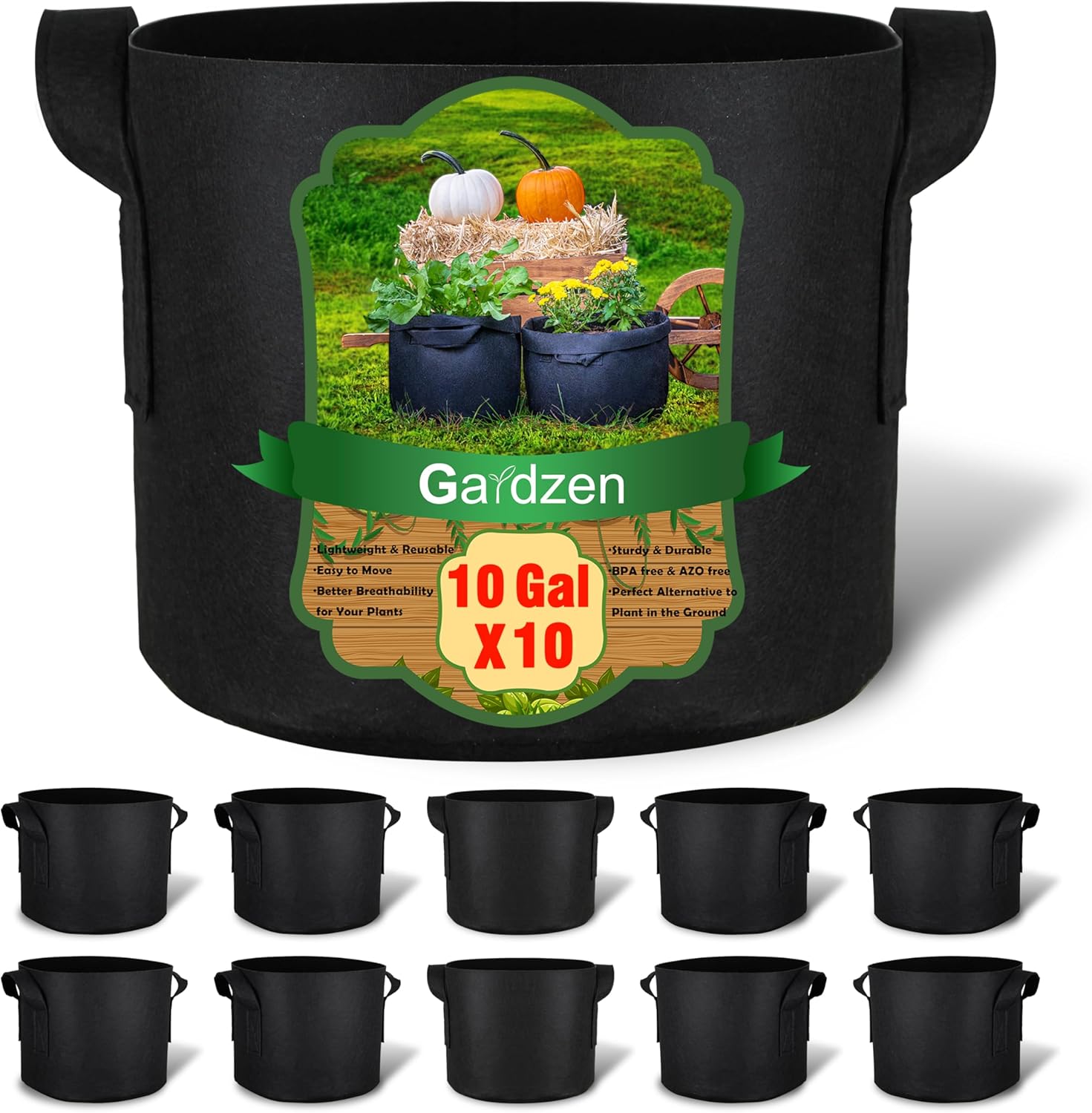 Grow Bags - 10-Pack 10 Gallon Grow Bags, 300G