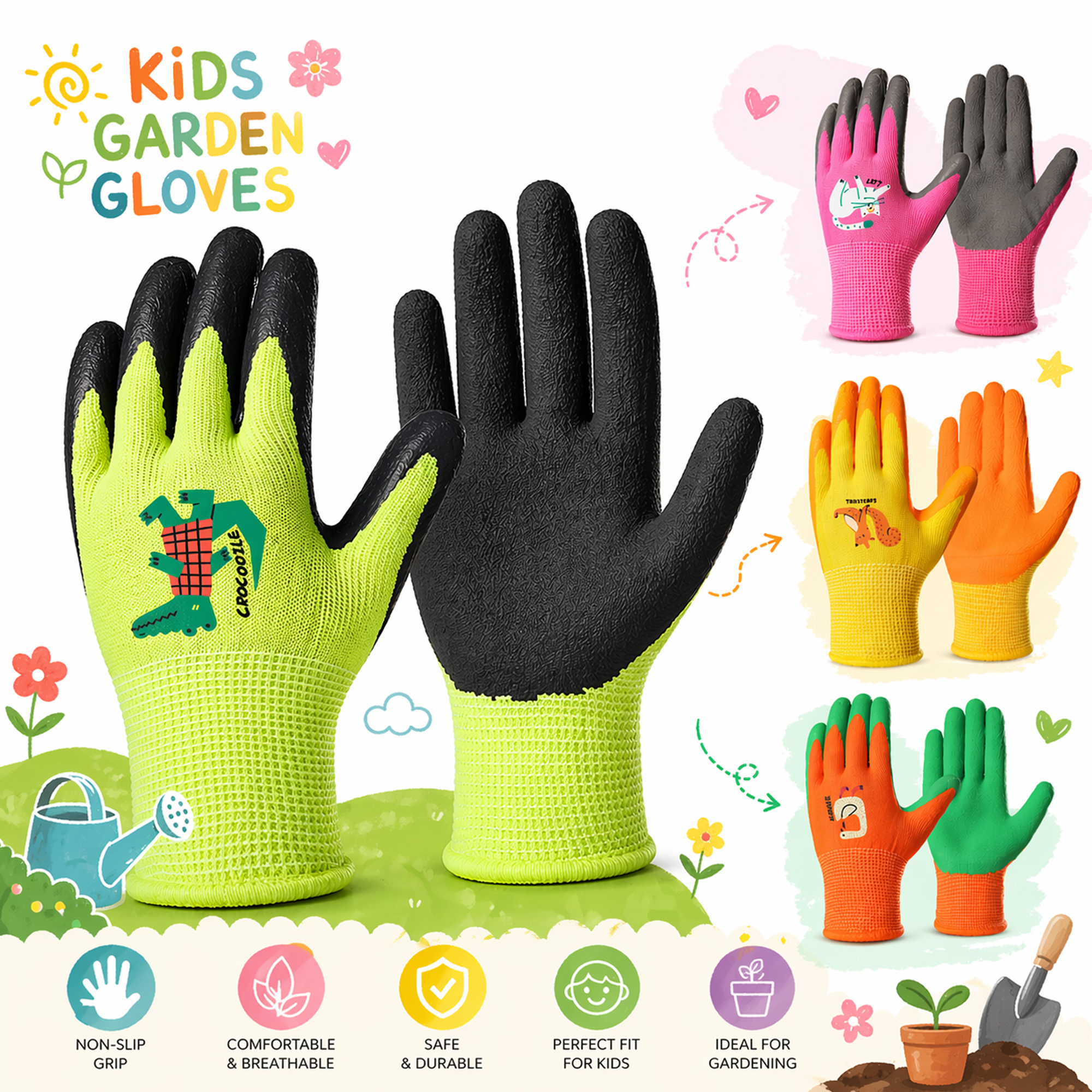 4 Pairs Kids Gardening Gloves  - Gardening Tools Kids Set のレビューと価格