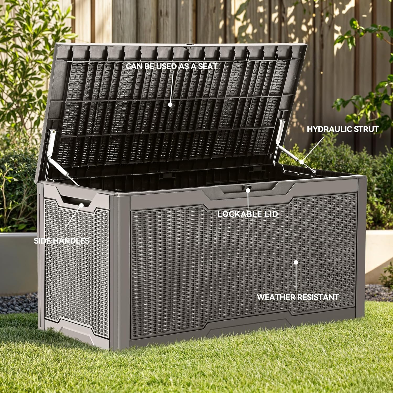 100 Gallon Large Deck Box, Out - Gardening Tools Water のレビューと価格