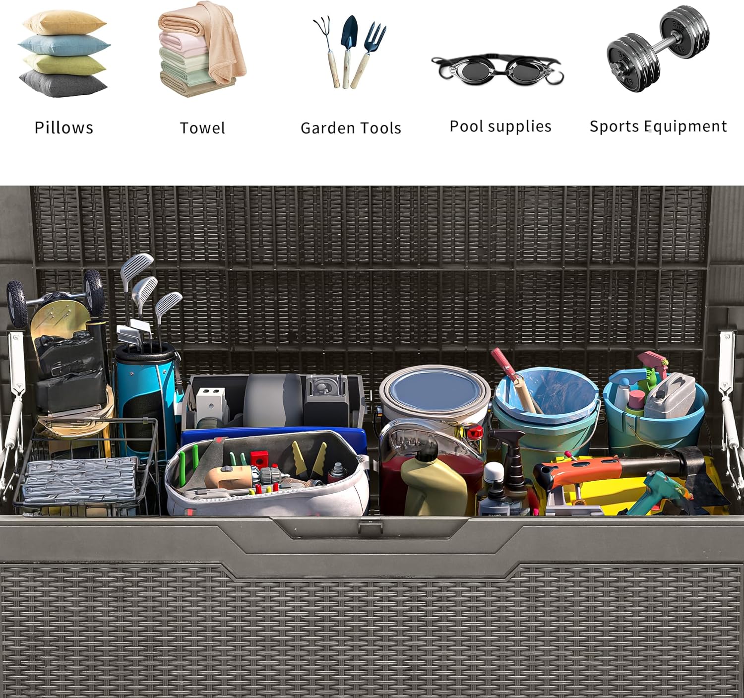 100 Gallon Large Deck Box, Out - Gardening Tools Water のレビューと価格