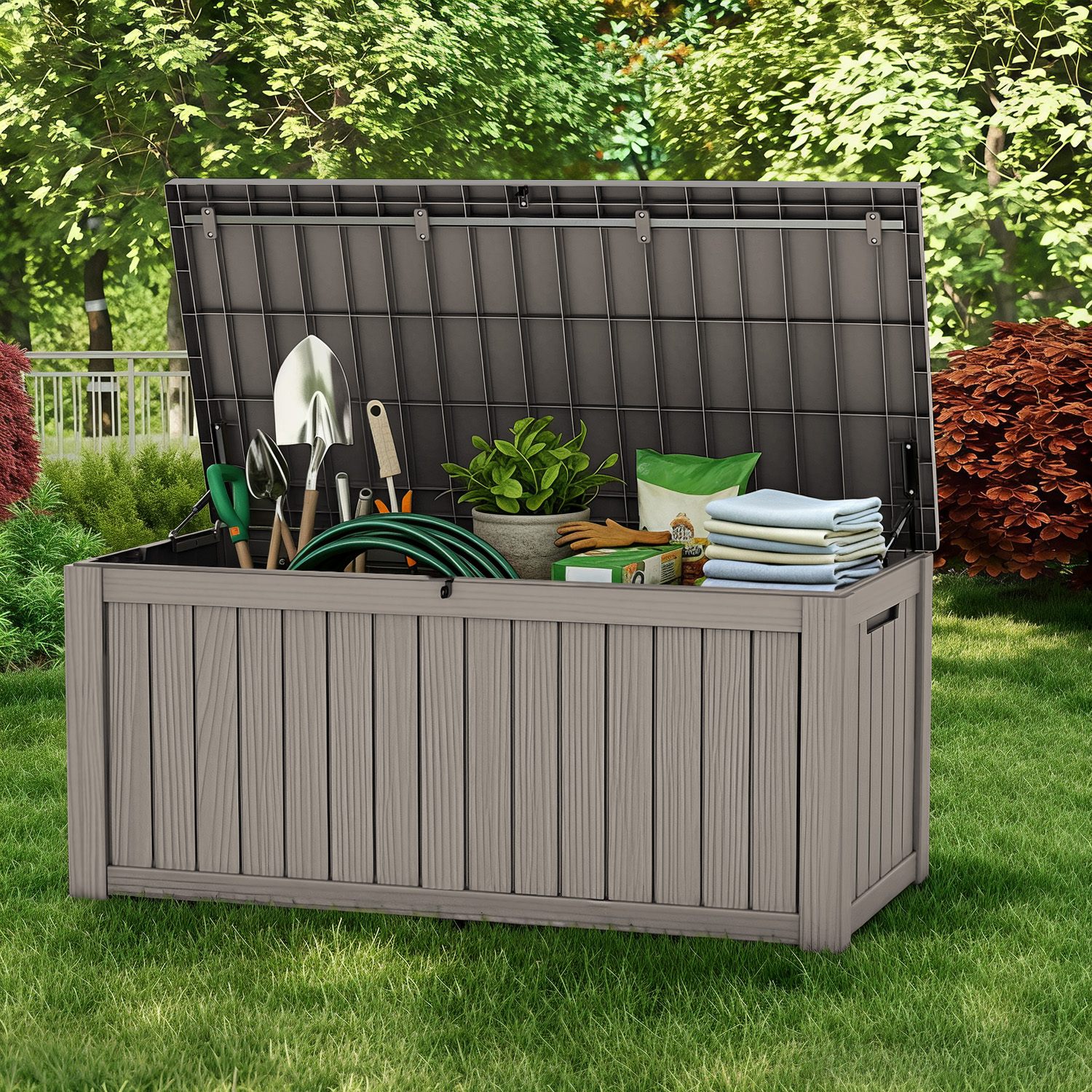 120 Gallon Outdoor Deck Box, L - Gardening Tools Organizer のレビューと価格