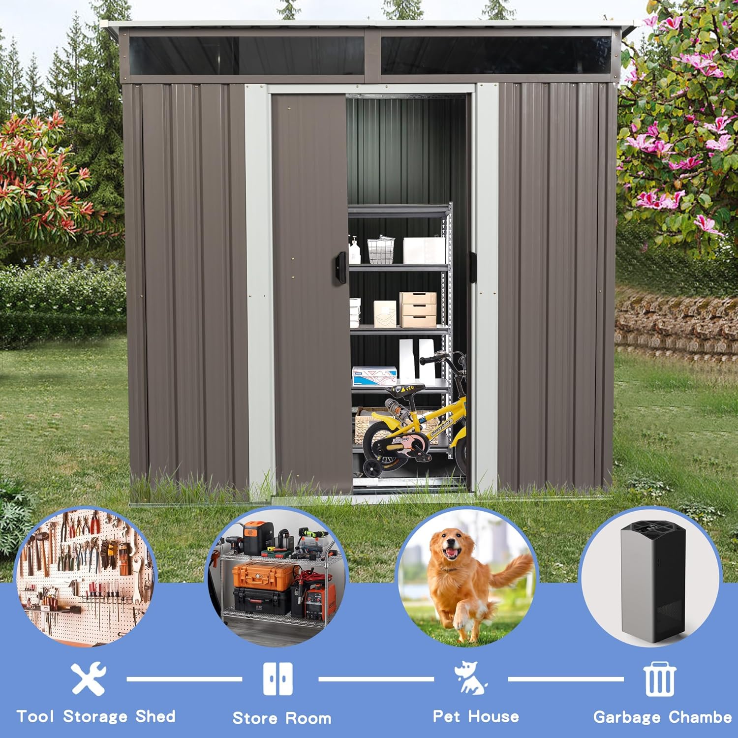 6X5 FT Outdoor Storage Shed, W - Gardening Tool のレビューと価格